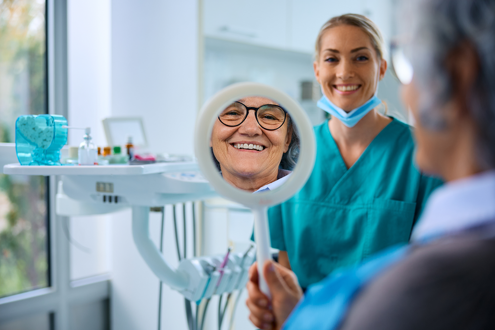 Senior woman with Dental Implant 