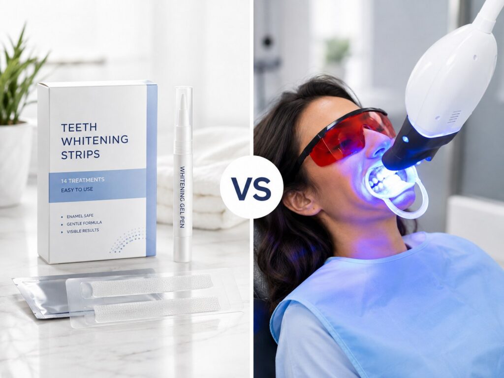 image showing teeth whitening strip abd professional in-office whitening